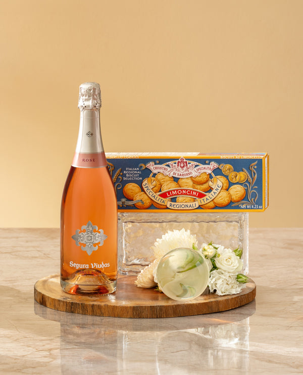 Bandeja de madera con 1 Segura Viudas Rosé